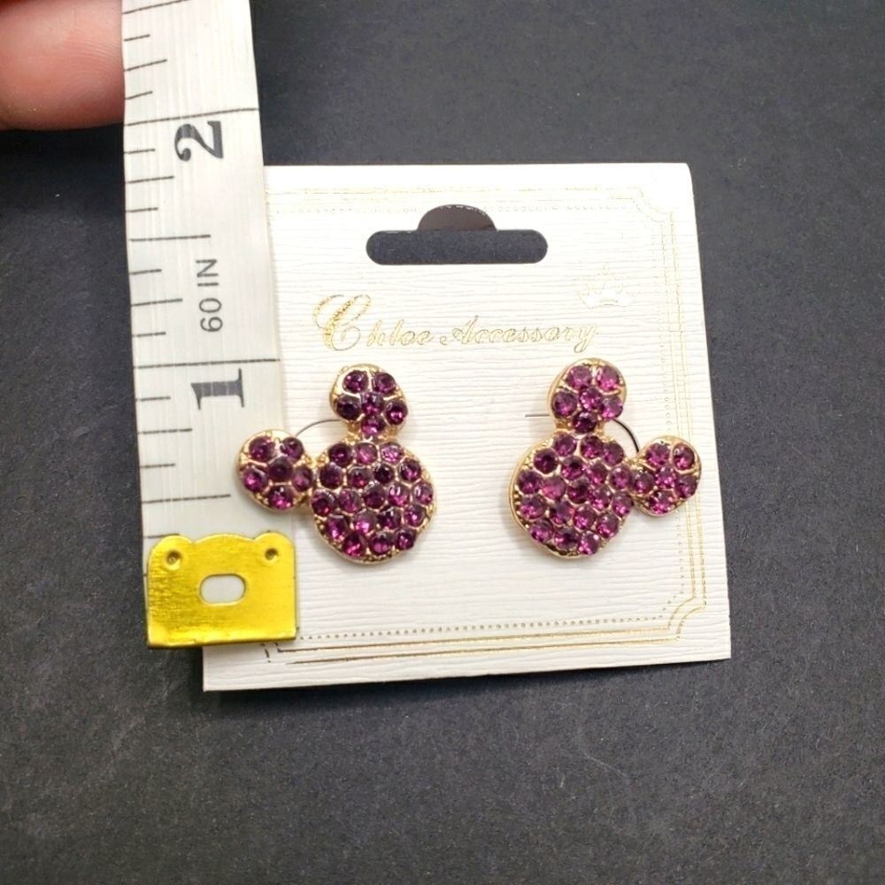magenta rhinestone stud Mickey mouse earrings